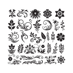 A collection of simple floral and ornamental designs