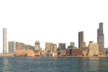 Hong Kong city skyline with various skyscrapers and buildings isolated on a white background. Urban landscape template. Modern architecture concept