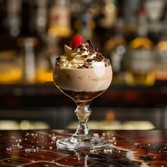 Chocolate Raspberry Dessert Cocktail in a Glass.