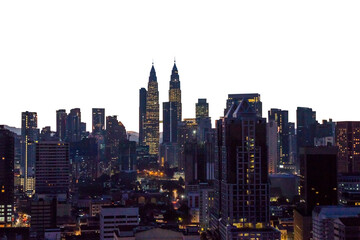 Obraz premium A night view of Kuala Lumpur's skyline with illuminated skyscrapers and buildings. Concept of urban nightlife and cityscapes