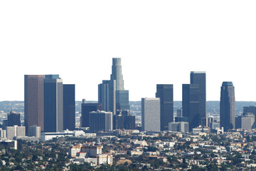 Fototapeta premium Los Angeles cityscape featuring downtown skyscrapers and buildings. Clear view of urban architecture. white background. Concept of modern city life and business