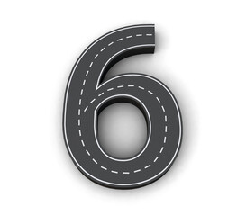 Number 6 Road 3d top view png. Road Uppercase letters. Road Style alphabet 3d.