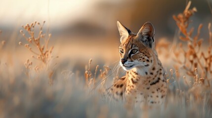 Obraz premium A photorealistic close-up of a serval's face.