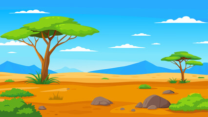 african savanna landscape wild nature of africa illustration