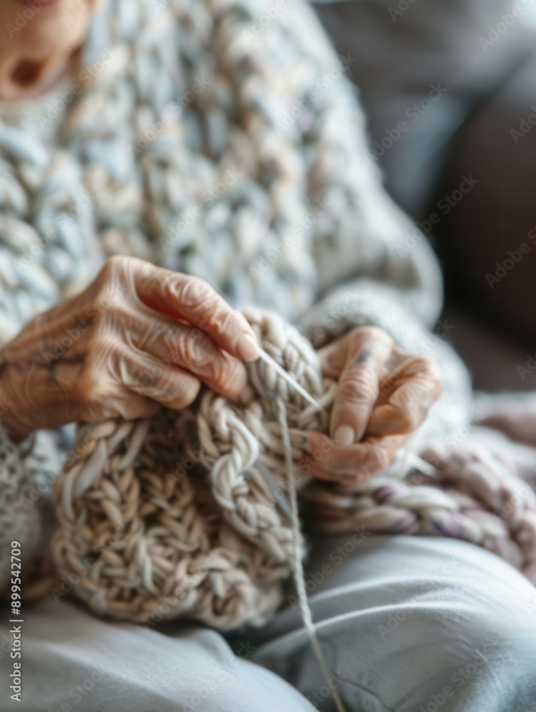 Poster elderly participants focus on knitting and sewing, enhancing their skills in a supportive learning e