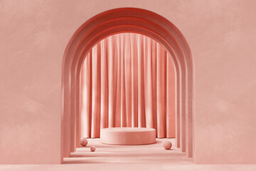 Minimal Pink Podium Platform For Product Display Advertising 3D Rendering	
