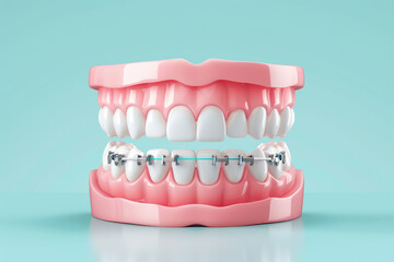 Obraz premium Flat design illustration showcasing orthodontic braces, highlighting the process and benefits of dental treatment for improved smiles and oral health.