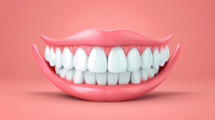 Fototapeta premium A vibrant flat design illustration showcasing whitening teeth and a bright smile, perfect for dental care, beauty, and health-related projects.
