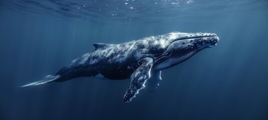 Fototapeta premium Humpback whale underwater sea. Generative AI technology.