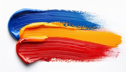 Fototapeta premium Paint strokes of red, orange and blue colors isolated on white background