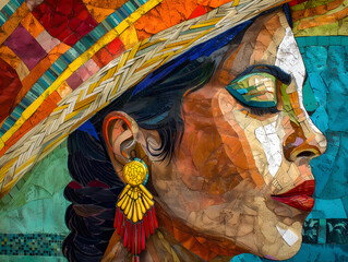 Fototapeta premium Woman wearing a colorful multicolored dress celebrating Hispanic Heritage Month. Neural network AI generated art