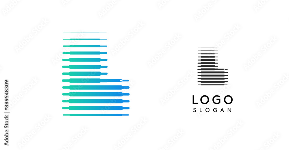 Fototapete abstract wide letter l, logo with horizontal gradient lines, dynamic gradient logotype for tech comp