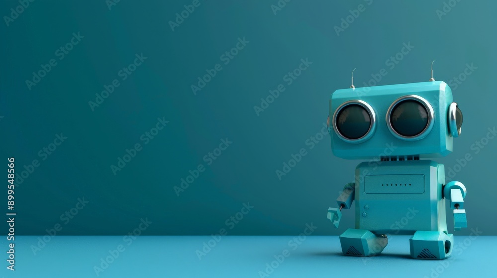 Aufkleber cute blue robot standing against a turquoise background with a minimalist design. represents futuris