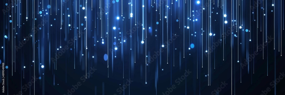 Poster Glowing vertical blue digital lines on a dark background representing data streams. Futuristic technology and AI concept.