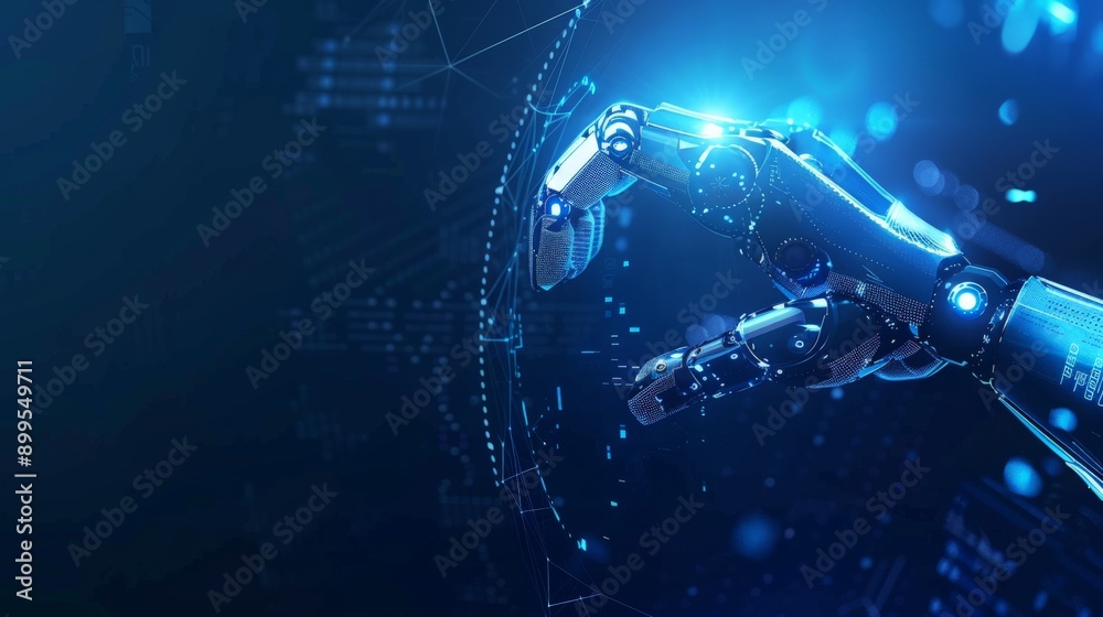Poster close-up of a robotic hand poised for action, emphasizing the intricacy and precision of ai technolo