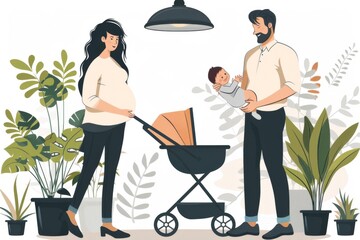 Modern family illustration with parents and child showcasing love joy and togetherness in a vibrant contemporary setting