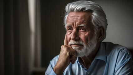 Fototapeta premium A man with white hair and beard sitting in a chair, AI