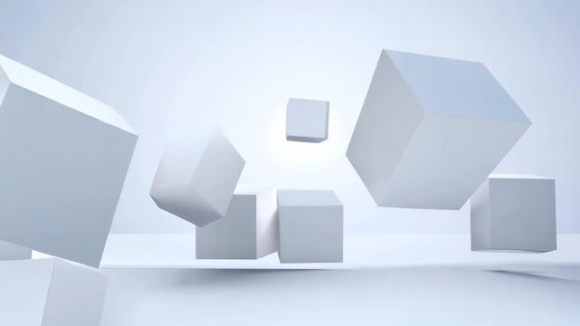 Floating white cubes in minimalist space