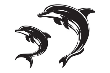 vector dolphin silhouette logo white background - Generative AI