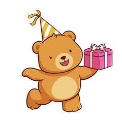 Adorable cute Bear Cartoon celebrating birthday perfect for merchandise printing purposes
