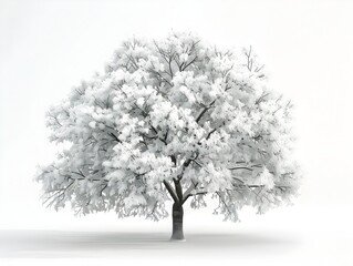Majestic Silver Maple Tree Covered in Sparkling Winter Snow on Plain White Background