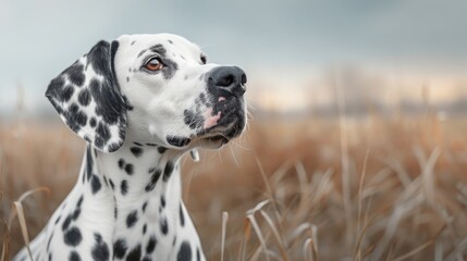 A close-up photorealistic image of a Dalmatian's face.