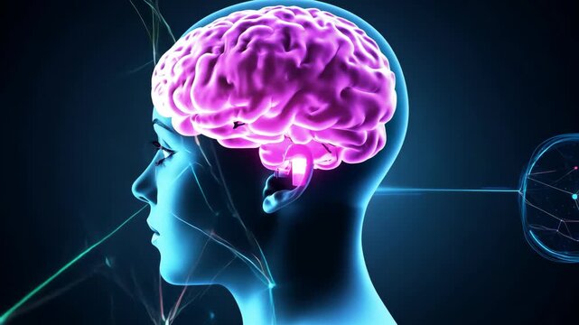 3D Animation of a Female Brain With Glowing Cerebrum