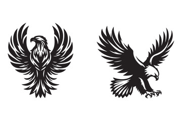 Naklejka premium Eagle set silhouette vector art illustration with white background - Generative AI