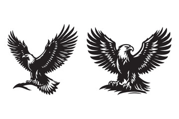 Fototapeta premium Eagle set silhouette vector art illustration with white background - Generative AI