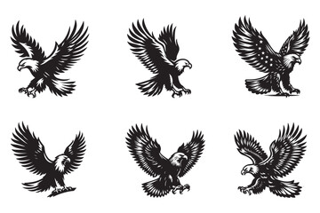 Fototapeta premium Eagle set silhouette vector art illustration with white background - Generative AI