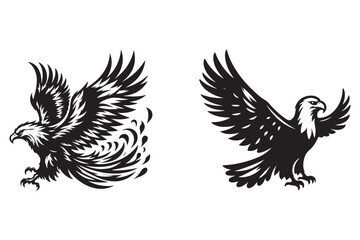 Fototapeta premium Eagle silhouette vector art illustration with white background - Generative AI