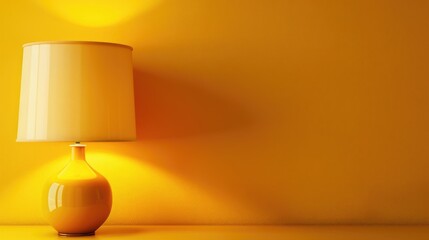 Yellow table lamp on a yellow wall background