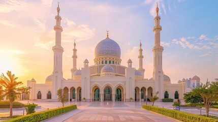 Naklejka premium The Jumeirah Mosque is one of the most beautiful mosques in Dubai and is open to non-Muslim visitors for guided tours.