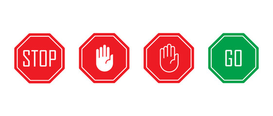 Stop prohibited icon vector set. Stop sign with hand