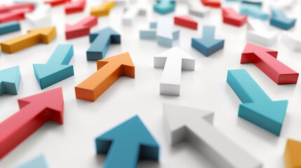 Fototapeta premium Colorful upward arrows scattered on a white surface