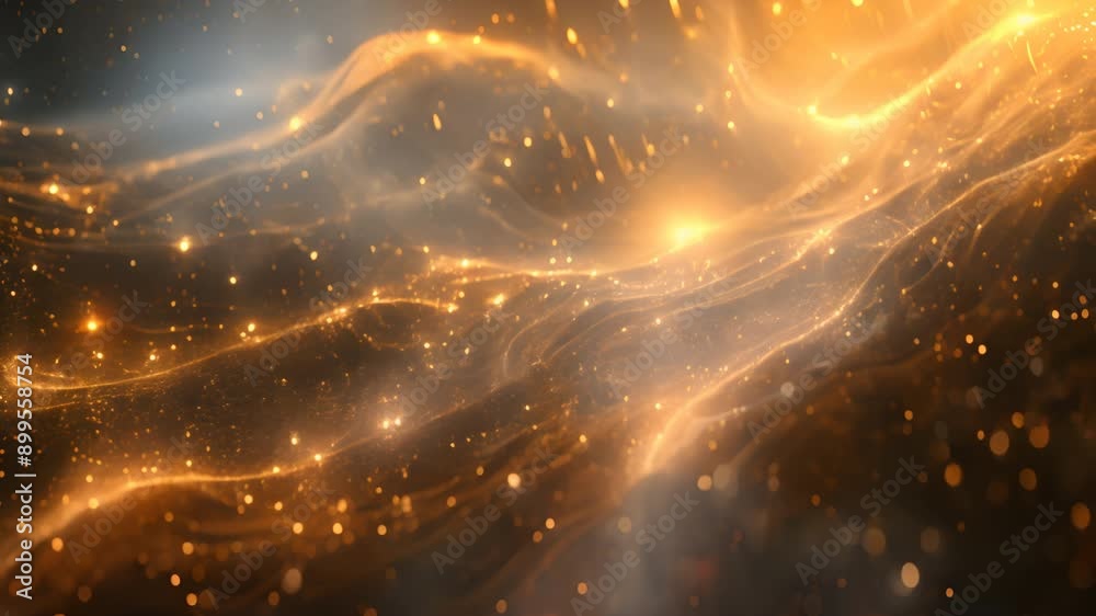 Poster A mesmerizing scene of golden particles flowing gracefully through space, creating a mesmerizing dance of light.
