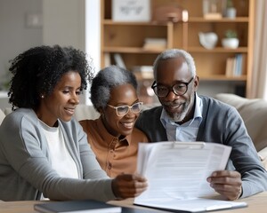 Happy senior couple meeting with financial advisor for retirement planning and insurance