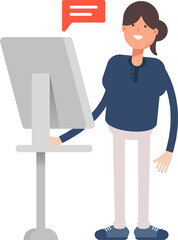 Girl Character Working on Computer
