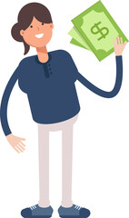 Girl Character Holding Dollar Banknotes
