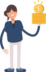 Girl Character Holding Dollar Coins
