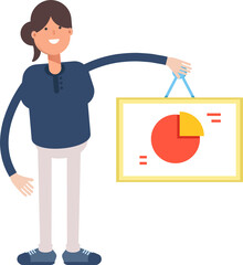 Girl Character Holding Pie Chart Signage
