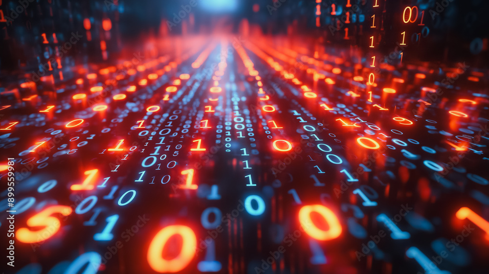 Poster a computer screen with a row of red and blue numbers