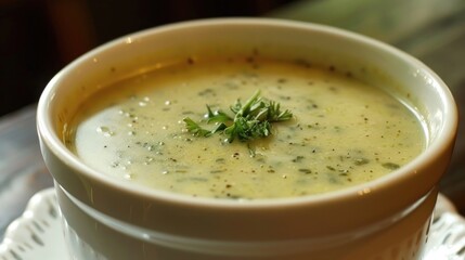 Soup in a plain white dish