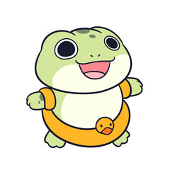 Fototapeta premium Adorable cute frog cartoon celebrating perfect for t-shirt printing, stickers, screen printing, totebags