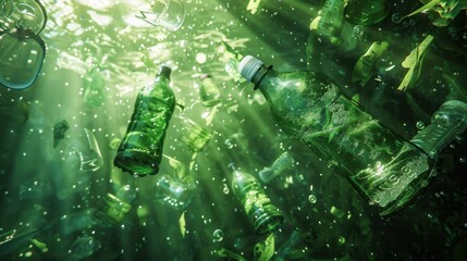 The plastic bottles underwater