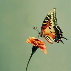 Obraz premium Captivating Butterfly Gracing a Vibrant Flower Isolated in Lush Greenery