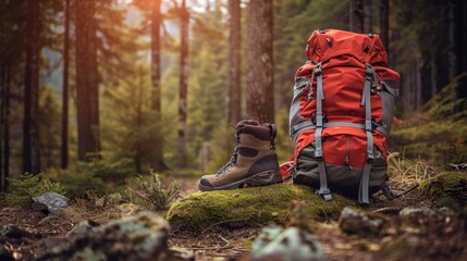 The backpack and hiking boots
