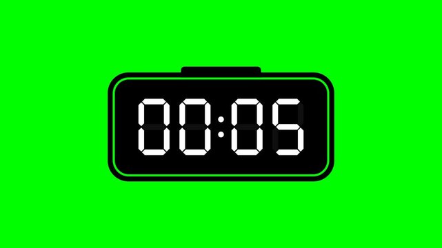 Simple Black 1 Minute or 60 Seconds Digital Clock Timer Animation Video on Green Background. Timer Countup from 0 to 60 Seconds. Digital Alarm Clock Watch Chronometer Stopwatch 4K Footage