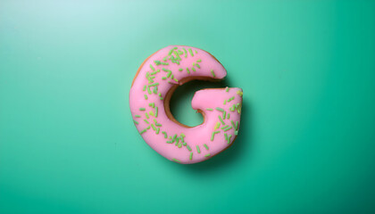 Fototapeta premium Frosted sprinkled donut in the shape of the letter G