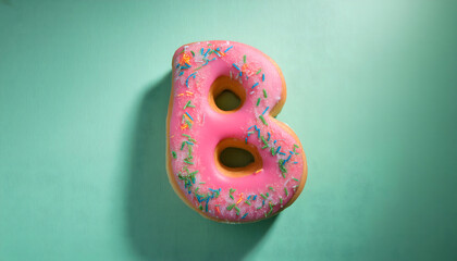 Frosted sprinkled donut in the shape of the letter B